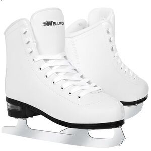 WELLWON Figure Skate For Women:Mens,  High-Top PU Leather Ice Skates Size 5